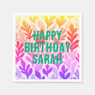 sunset custom leaf ombre Happy Birthday Napkin