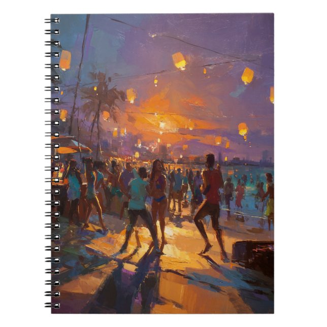 Sunset Dance Beach Lantern Glow Art Notebook (Front)