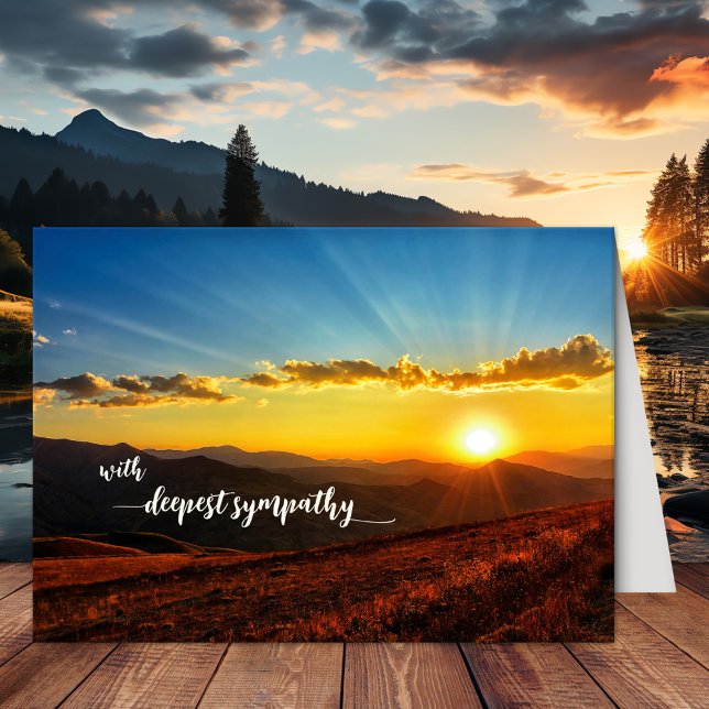 Sunset Deepest Sympathy Card (Sympathy or condolences greeting or note card with a sunset over a hilly landscape in vibrant colors)