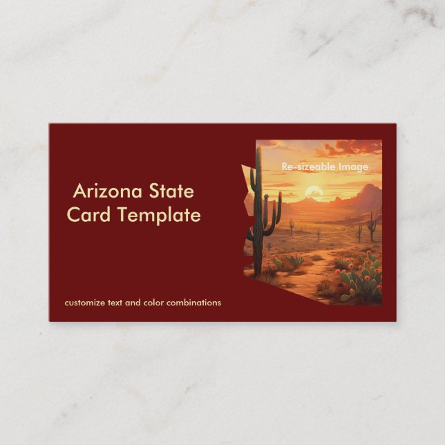Sunset Desert Arizona Map State Business Card (Front)
