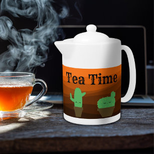 Sunset desert cute cactus Tea Time Medium Teapot