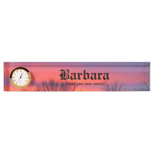 Sunset Desk Nameplate with Clock