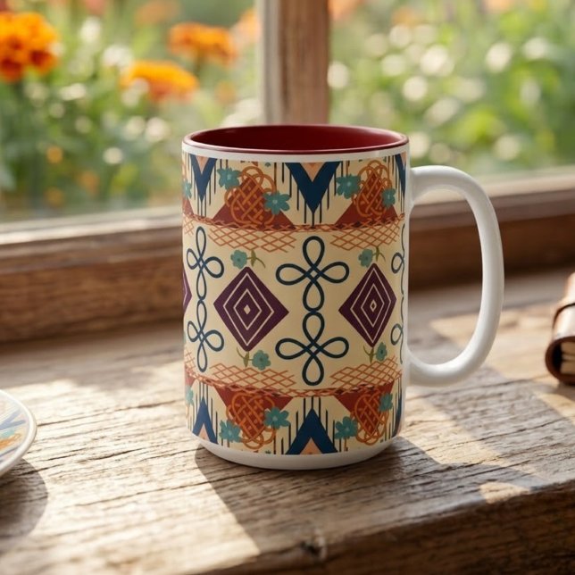 Sunset Diamond & Oval Symmetry Two-Tone Coffee Mug (Creator Uploaded)