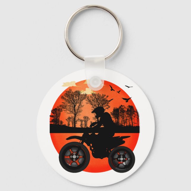 Sunset Dirt Bike Rider Adventure Silhouette Key Ring (Front)