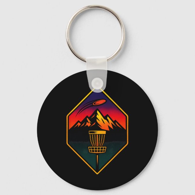 Sunset Disc Golf - Mountains Sket Trees  Key Ring (Front)