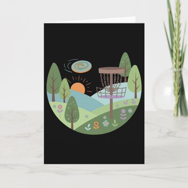 Sunset Disc Golf Sket Flying Disc Scene Hills  Card (Front)