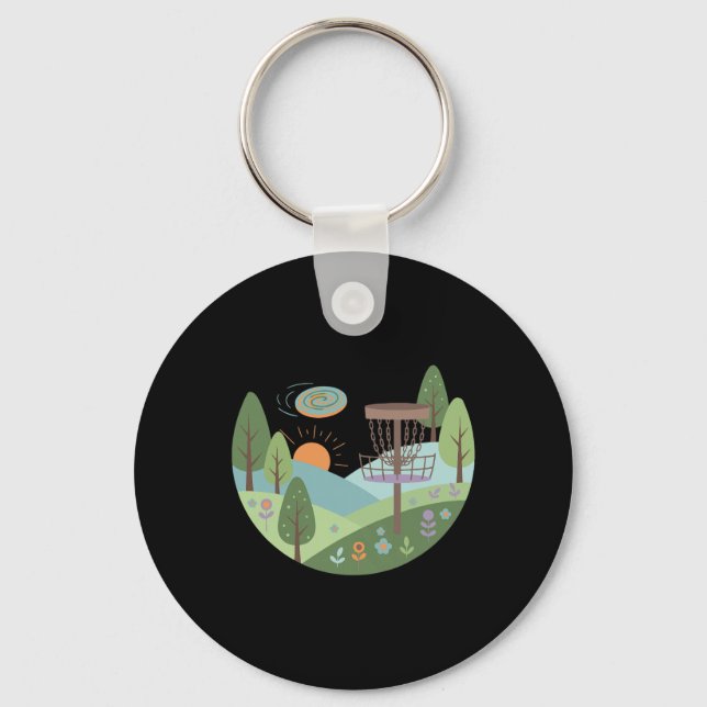 Sunset Disc Golf Sket Flying Disc Scene Hills  Key Ring (Front)