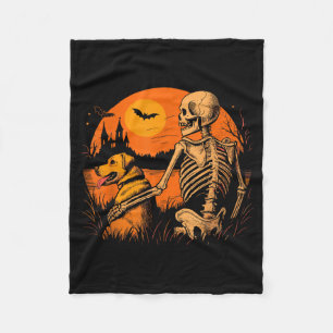 Sunset Dog Skeleton Halloween Spooky Dogs Lovers Fleece Blanket