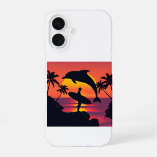Sunset Dolphin and Surfer Tropical Beach Phone Cas iPhone 16 Case