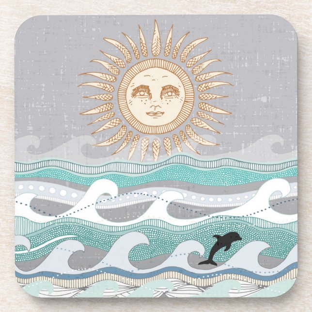sunset dolphin waves coaster (Front)