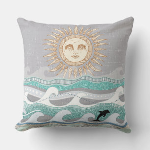 sunset dolphin waves cushion