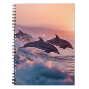 Sunset Dolphins Jumping Waves Notebook