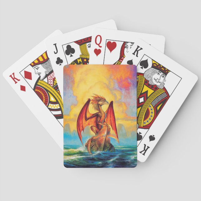 Sunset Dragon Fantasy Art Playing Cards (Back)