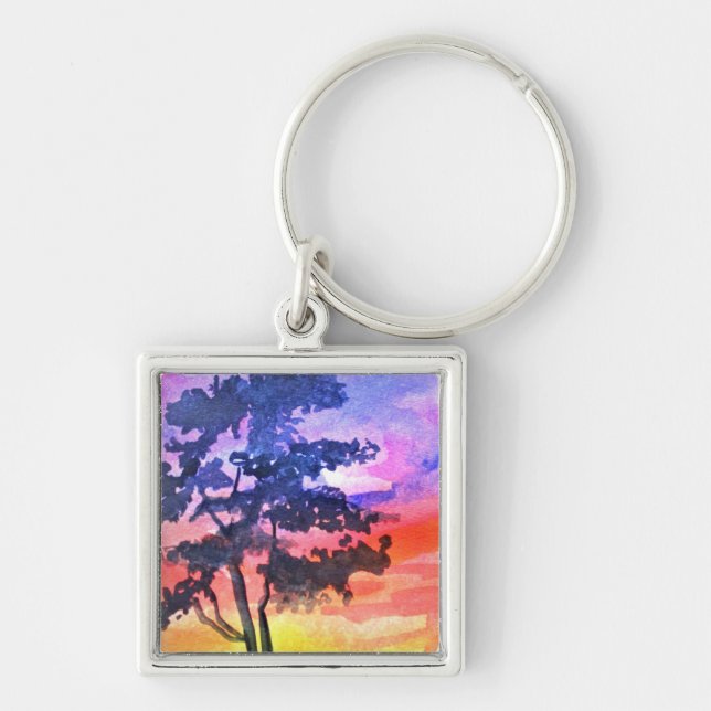 Sunset Dreaming landscape watercolor art Key Ring (Front)