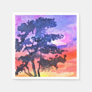 Sunset Dreaming landscape watercolor art Napkin