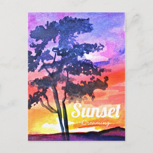 Sunset Dreaming landscape watercolor art Postcard (Front)