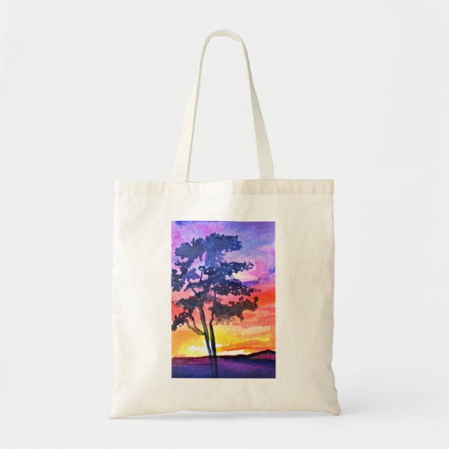 Sunset Dreaming landscape watercolor art Tote Bag (Front)