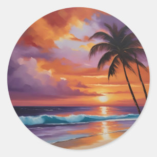 Sunset Dreams Tropical Beach Classic Round Sticker