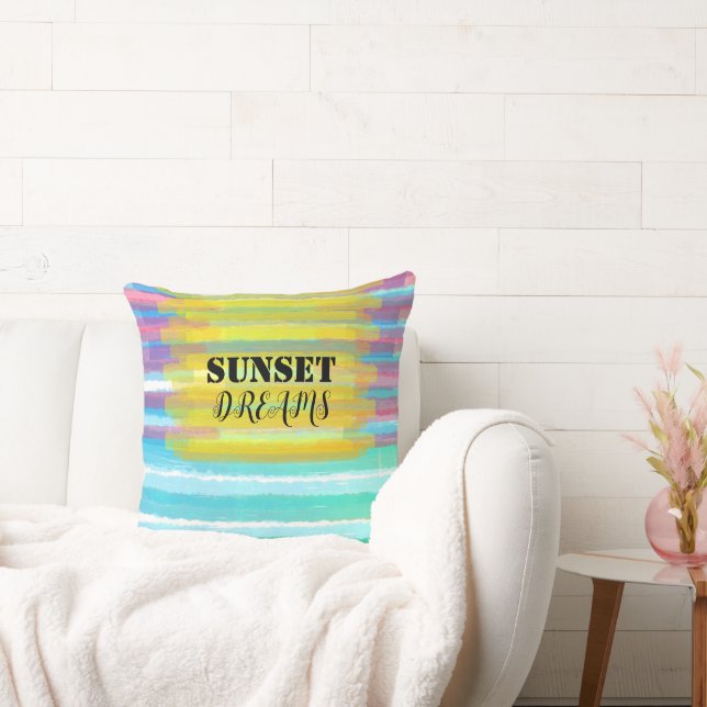 Sunset Dreams Turquoise Watercolor Stripes  Cushion (Couch)