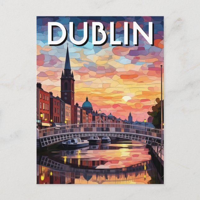 Sunset Dublin Ireland Travel Postcard (Front)