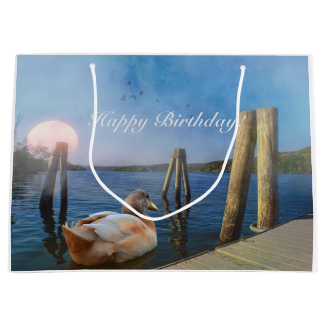 Sunset Duck Happy Birthday Large Gift Bag (Front)