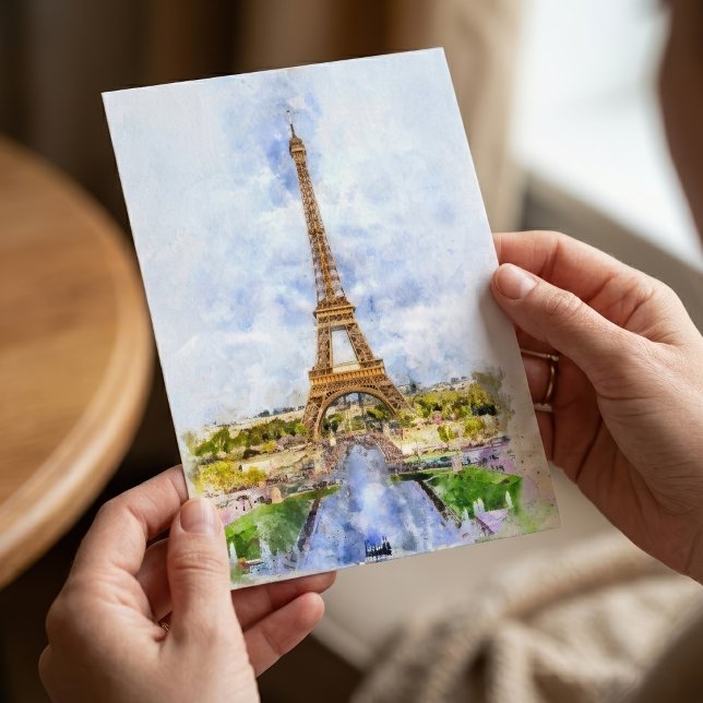 Sunset Eiffel Tower Paris French Watercolor Postcard (Sunset Eiffel Tower Paris French Watercolor. Postcard )
