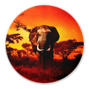 Sunset Elephant Ceramic Knob