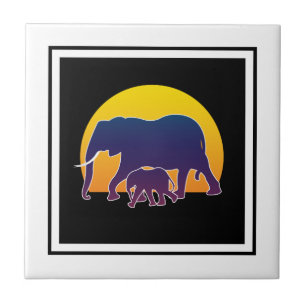 Sunset Elephants Ceramic Tile