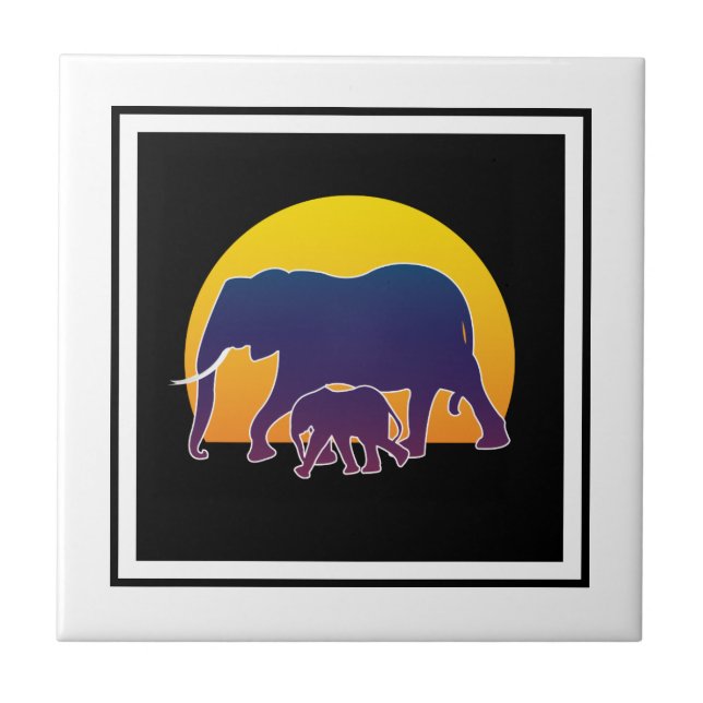 Sunset Elephants Ceramic Tile (Front)