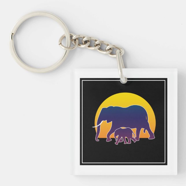 Sunset Elephants Key Ring (Front)