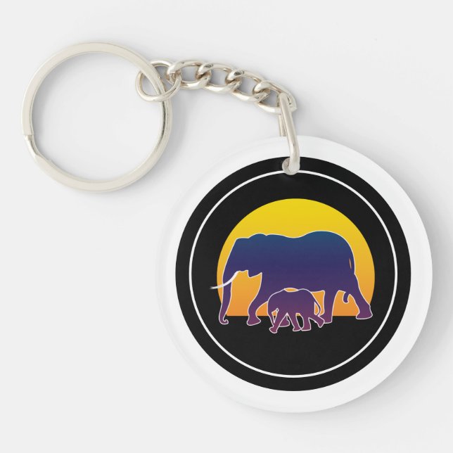 Sunset Elephants Key Ring (Front)