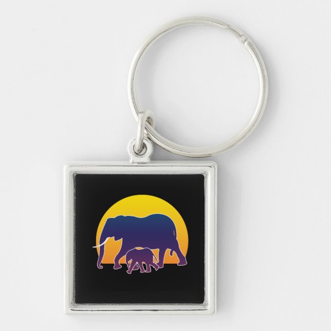 Sunset Elephants Key Ring (Front)