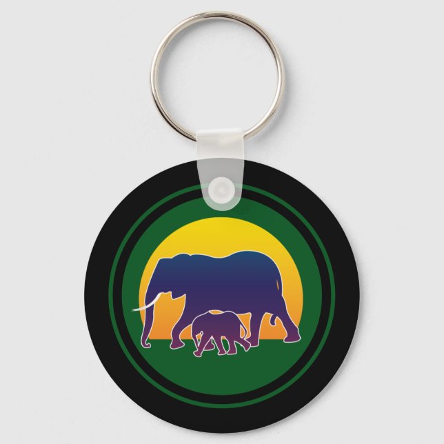 Sunset Elephants Key Ring (Front)