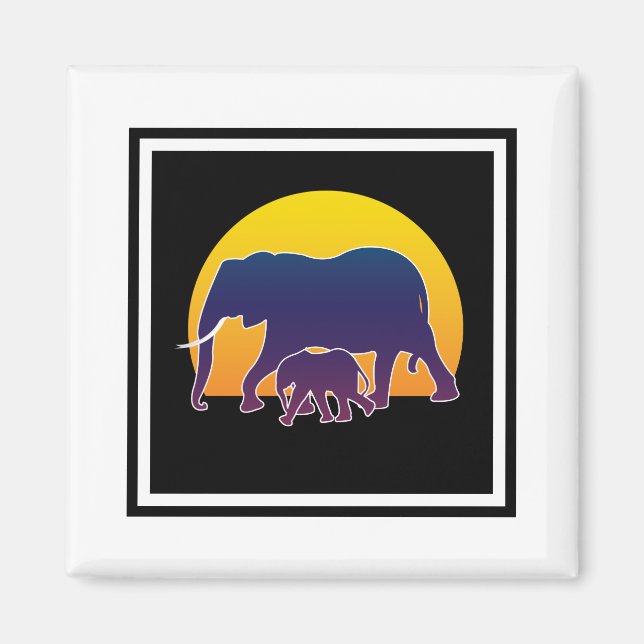 Sunset Elephants Magnet (Front)
