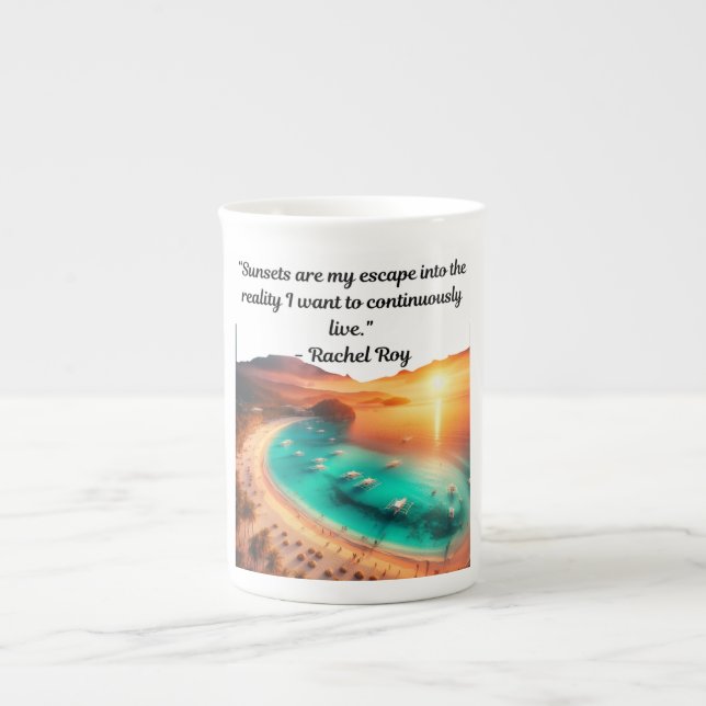 Sunset Escape Quote T-Shirt Bone China Mug (Front)