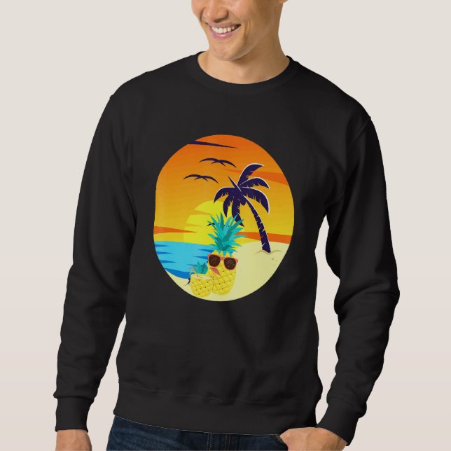 Sunset Exotic Pineapple Beach Palm Trees Tropical  Sweatshirt (Front)