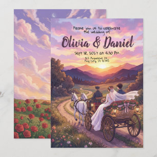 Sunset Fairytale Bride Groom Wedding Invitation