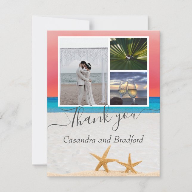 Sunset Fall Colours Tropical Beach Starfish Weddin Thank You Card (Front)