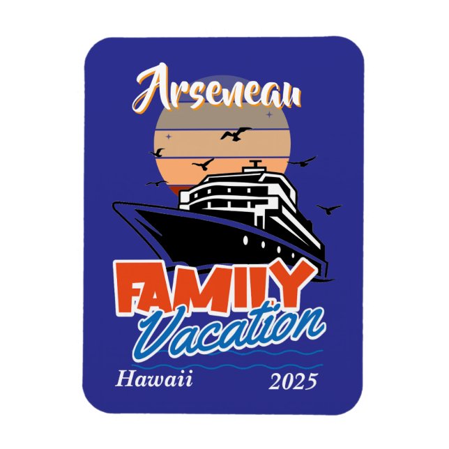 Sunset Family Vacation Blue Personalise Magnet (Vertical)