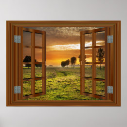 Sunset Farm USA 🍂 Fake Window Frame  Poster