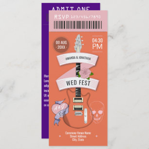 Sunset Festival Rock ’n’ Roll Wedding Ticket Invitation