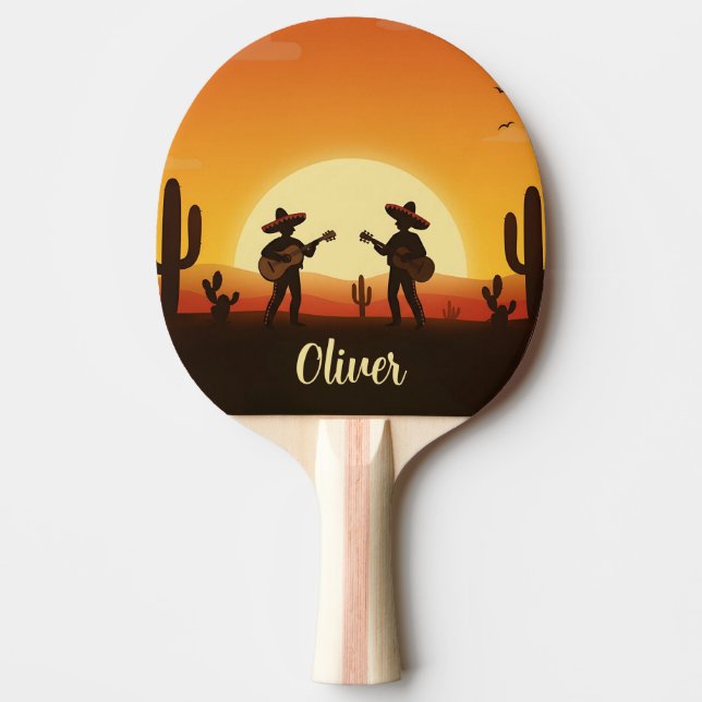 Sunset Fiesta – Whimsical Desert Celebration Ping Pong Paddle (Front)