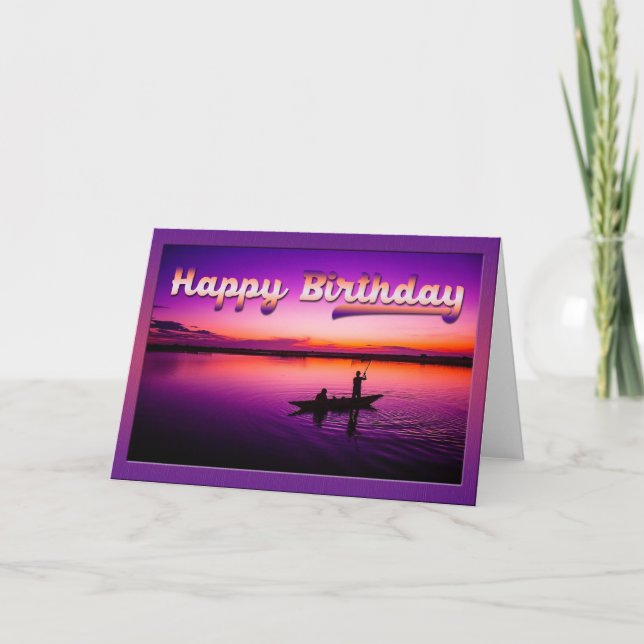 Sunset Fishing Birthday Greeting Card (Front)