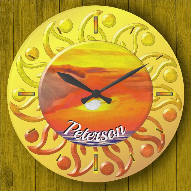 Sunset Flamed Rays 2443 Large Clock (Creator Uploaded)