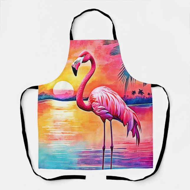 Sunset Flamingo Art Design Apron (Front)