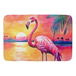 Sunset Flamingo Art Design Bath Mat