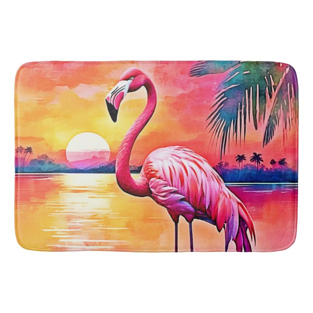 Sunset Flamingo Art Design Bath Mat (Front)