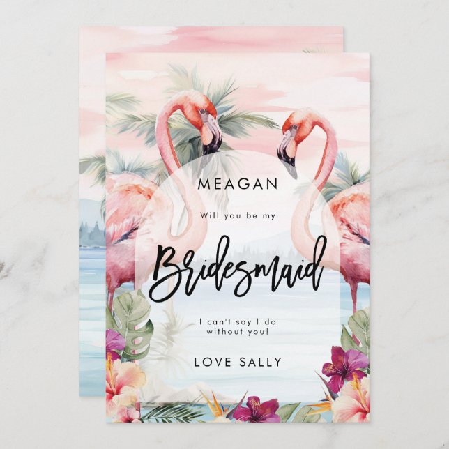 sunset flamingo will you be my bridesmaid card (Front/Back)