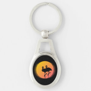 Sunset Flamingos Key Ring