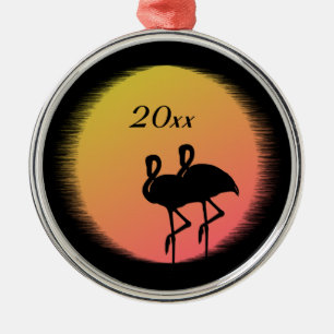 Sunset Flamingos Metal Tree Decoration